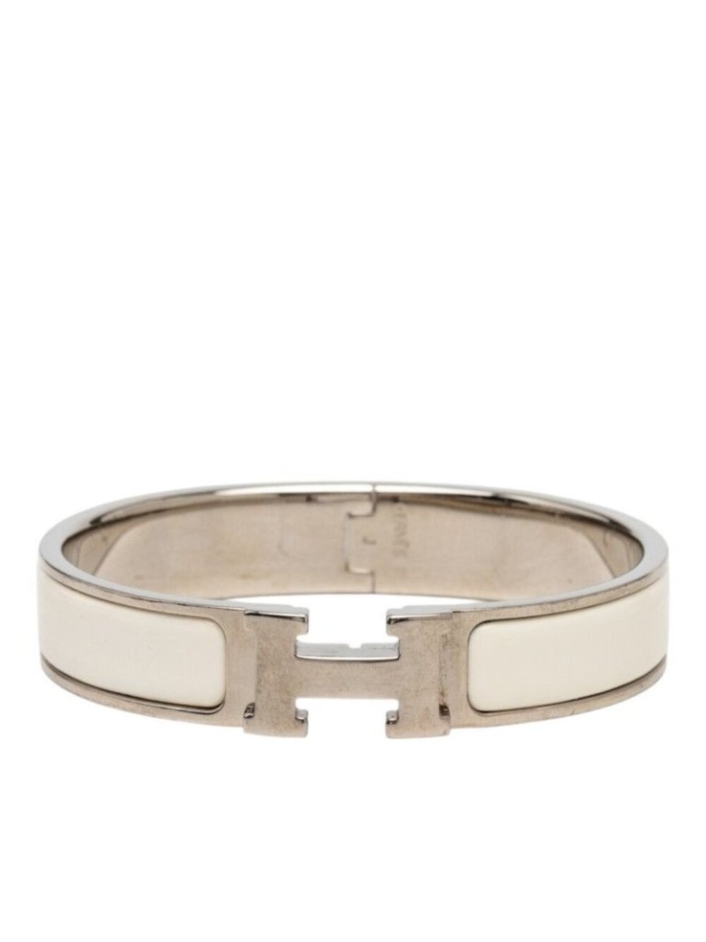 Hermes Click PM Bracelet Bangle Silver Ivory Metal Enamel
